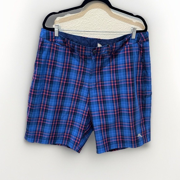 Tommy‎ Bahama Mens 40 Shorts Plaid Blue Performance Stretch Golf Nautical Preppy - Picture 1 of 11